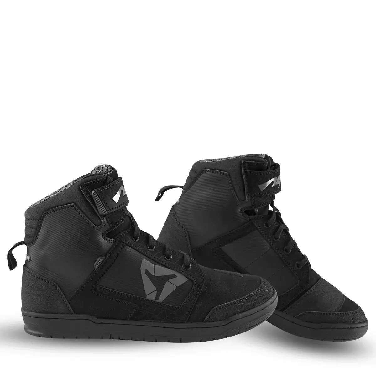 pair of black motorcycle sneaker shoes with black boundary