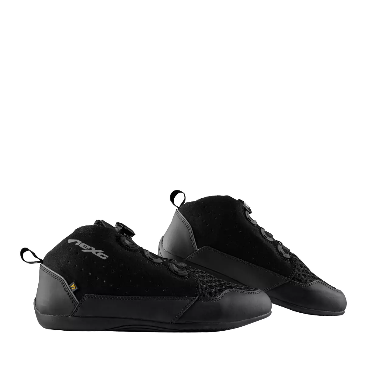 black colored motorcycle sneaker shoes pair giving velevety texture
